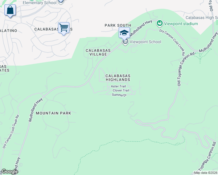 map of restaurants, bars, coffee shops, grocery stores, and more near 23288 Canyon Drive in Calabasas