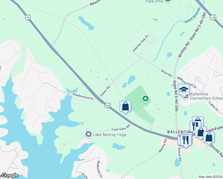 map of restaurants, bars, coffee shops, grocery stores, and more near 1016 Gates Road in Irmo