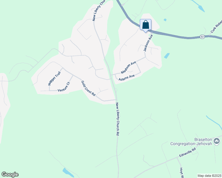 map of restaurants, bars, coffee shops, grocery stores, and more near 124 Prospectors Court in Braselton