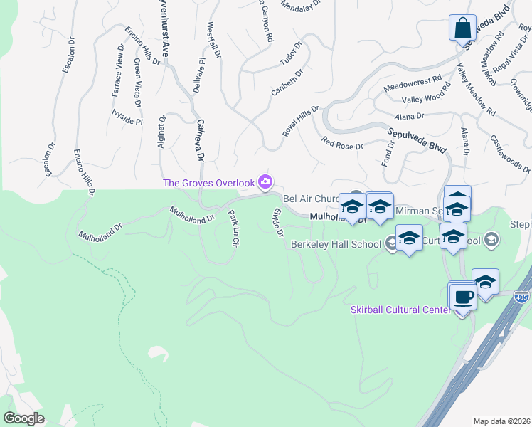 map of restaurants, bars, coffee shops, grocery stores, and more near 3221 Elvido Drive in Los Angeles