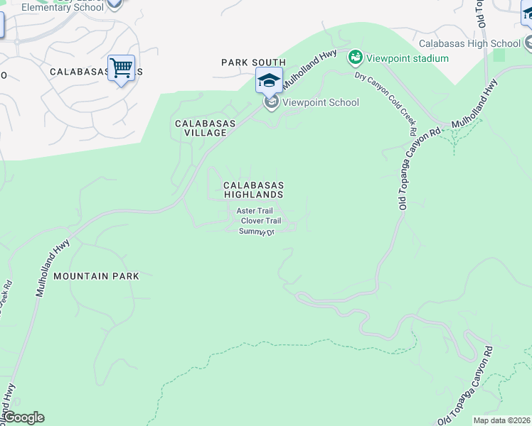 map of restaurants, bars, coffee shops, grocery stores, and more near 23636 Aster Trail in Calabasas