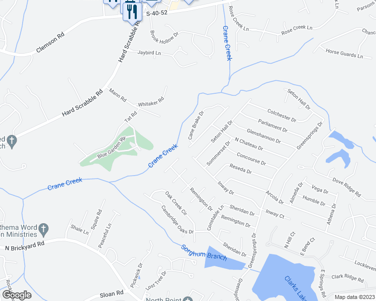 map of restaurants, bars, coffee shops, grocery stores, and more near 100 Cane Brake Circle in Columbia