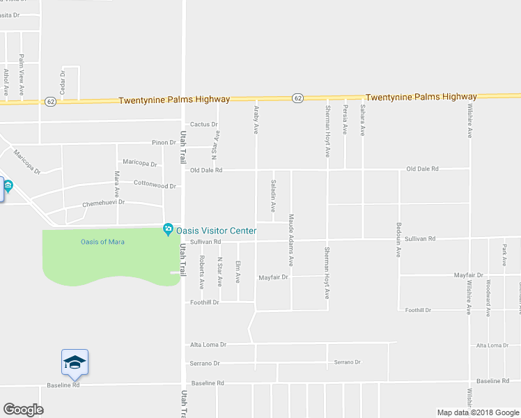 map of restaurants, bars, coffee shops, grocery stores, and more near 6811 Araby Avenue in Twentynine Palms