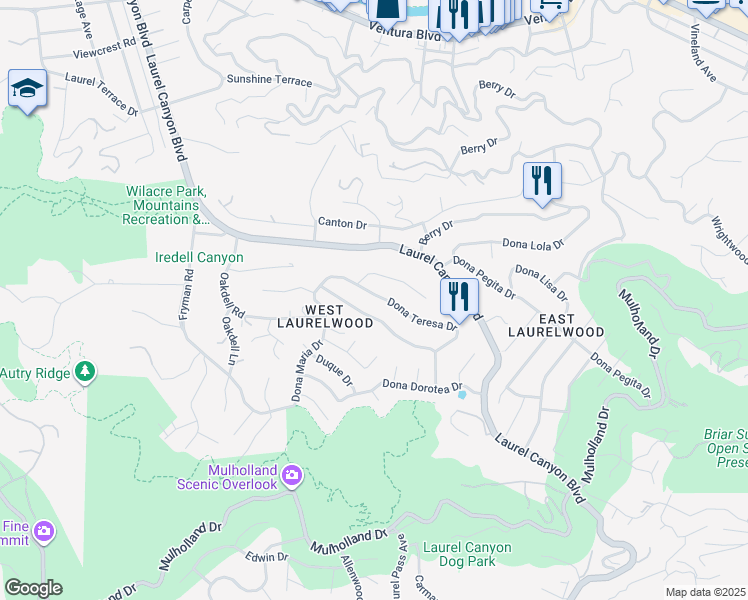 map of restaurants, bars, coffee shops, grocery stores, and more near 11527 Dona Dolores Place in Los Angeles