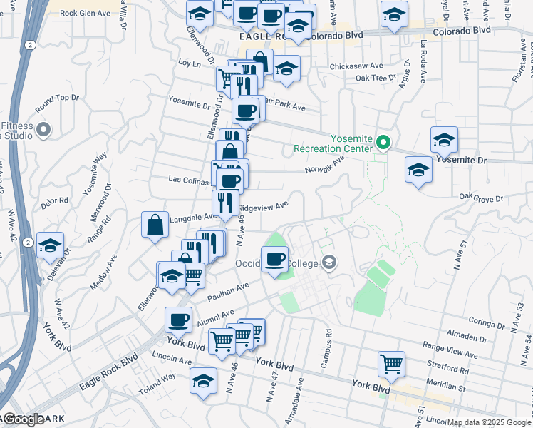 map of restaurants, bars, coffee shops, grocery stores, and more near 1828 Woodrow Avenue in Los Angeles