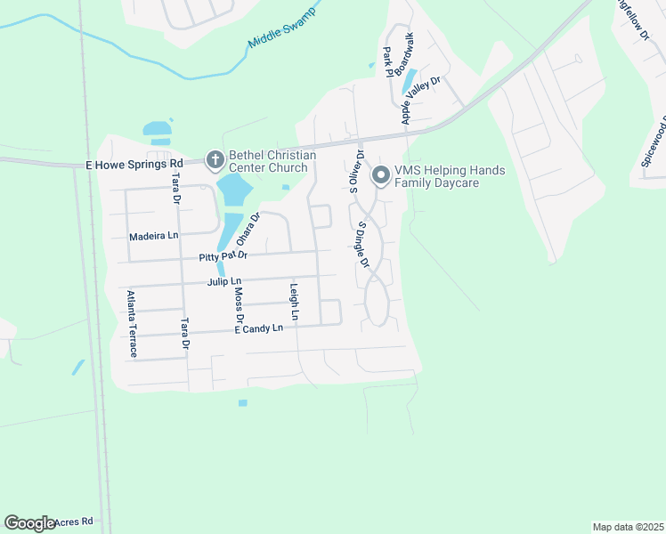 map of restaurants, bars, coffee shops, grocery stores, and more near 1117 Pitty Pat Drive in Florence