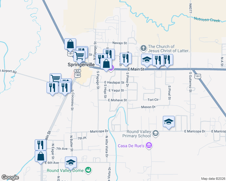 map of restaurants, bars, coffee shops, grocery stores, and more near 200 Cochise Drive in Springerville