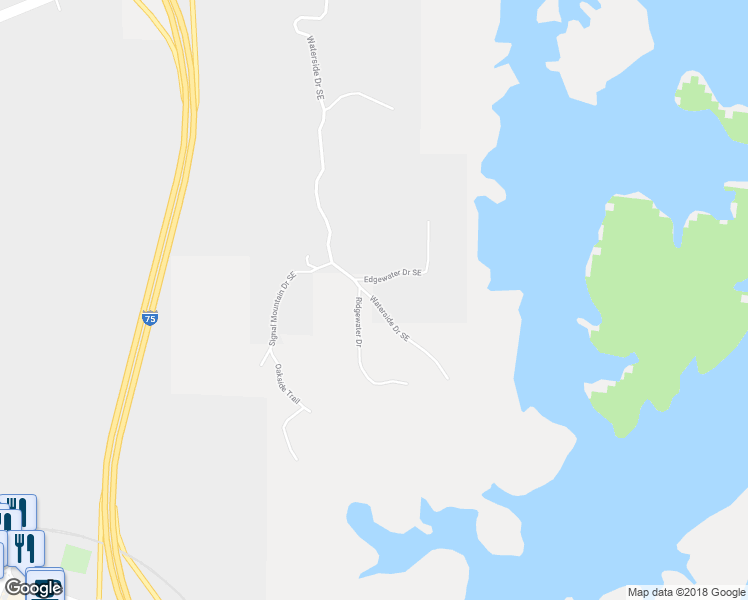 map of restaurants, bars, coffee shops, grocery stores, and more near 47 Waterside Drive Southeast in Cartersville