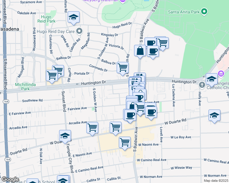 map of restaurants, bars, coffee shops, grocery stores, and more near 772 West Huntington Drive in Arcadia