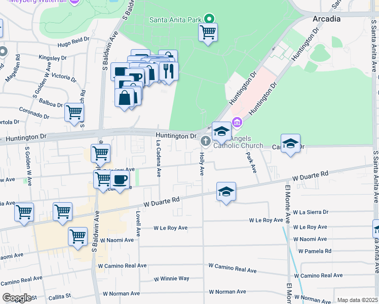 map of restaurants, bars, coffee shops, grocery stores, and more near 428 West Huntington Drive in Arcadia