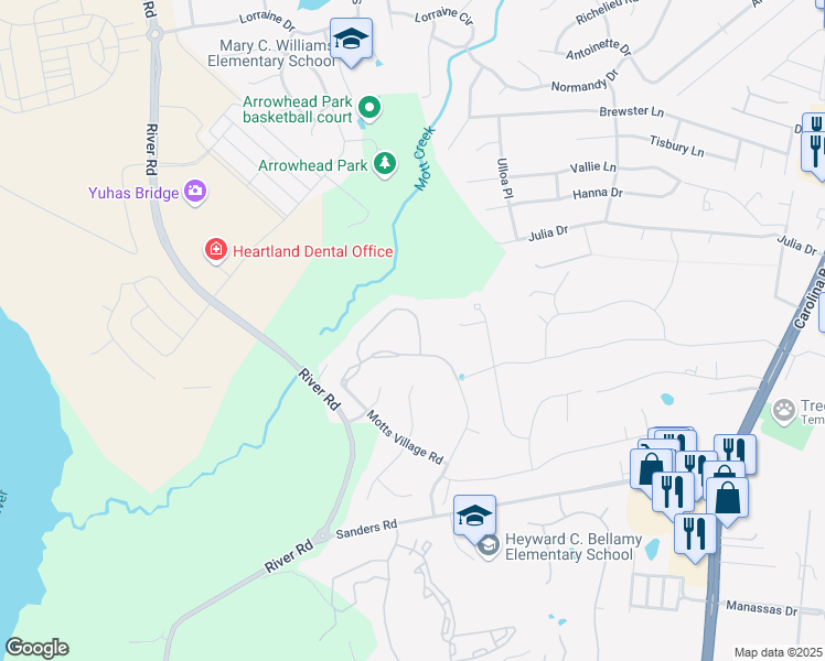 map of restaurants, bars, coffee shops, grocery stores, and more near 262 Fayemarsh Road in Wilmington
