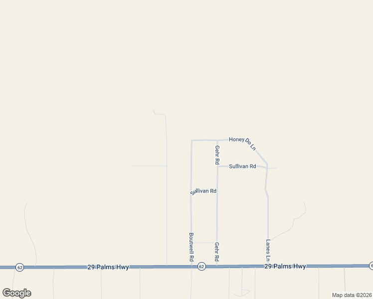 map of restaurants, bars, coffee shops, grocery stores, and more near 82776 Sullivan Road in Twentynine Palms