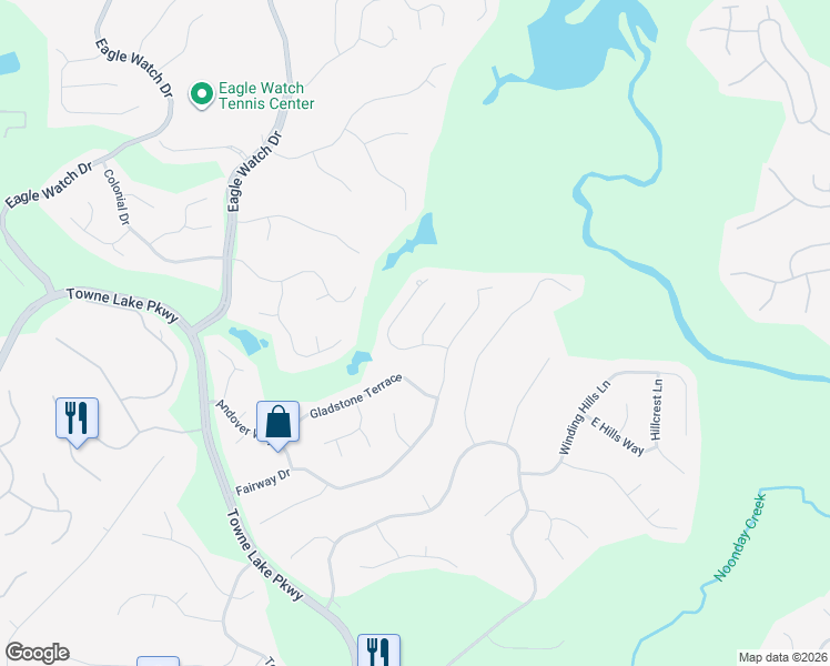 map of restaurants, bars, coffee shops, grocery stores, and more near 3601 Olde Prestwick Court in Woodstock