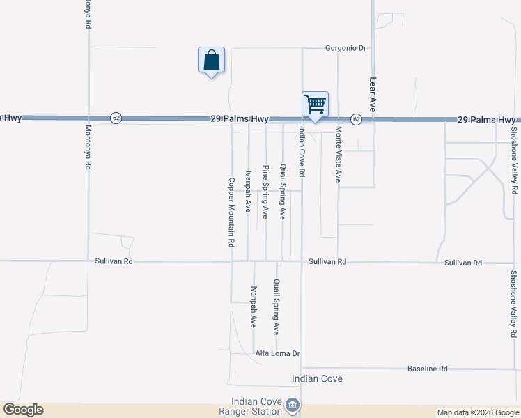 map of restaurants, bars, coffee shops, grocery stores, and more near 6723 Pine Spring Avenue in Twentynine Palms