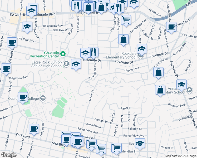 map of restaurants, bars, coffee shops, grocery stores, and more near 1571 Wildwood Drive in Los Angeles