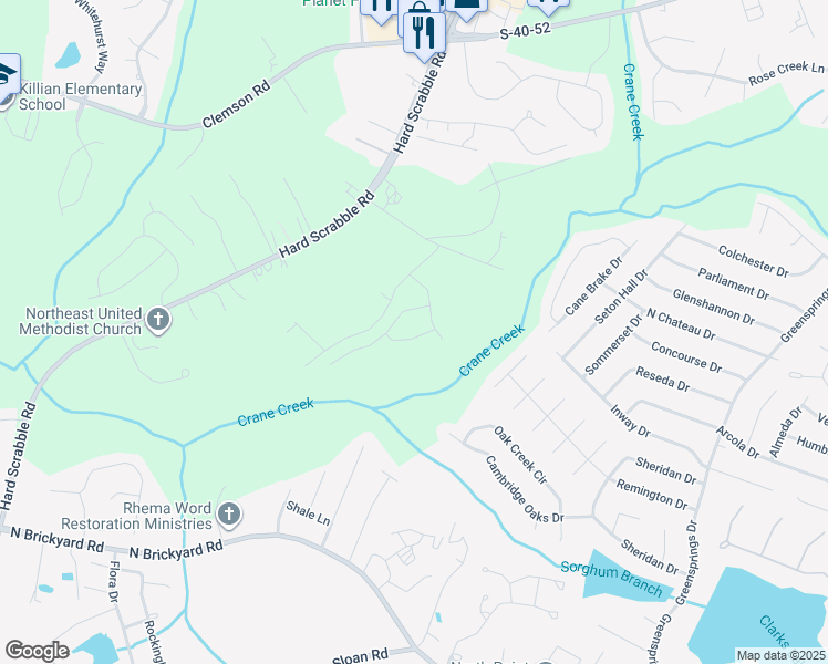 map of restaurants, bars, coffee shops, grocery stores, and more near 355 Spring Meadow Road in Columbia