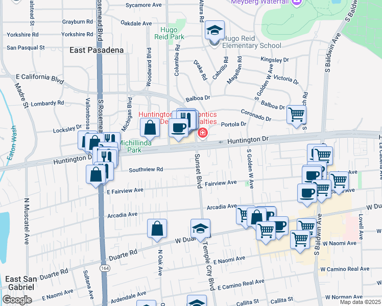map of restaurants, bars, coffee shops, grocery stores, and more near in Arcadia