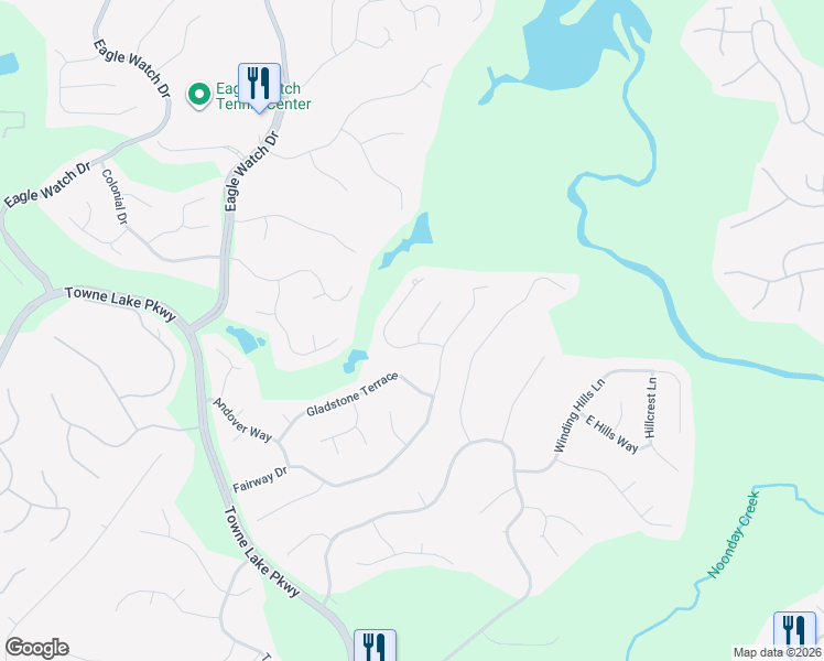 map of restaurants, bars, coffee shops, grocery stores, and more near 3601 Olde Prestwick Court in Woodstock