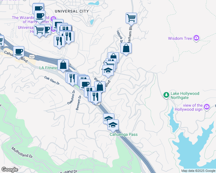 map of restaurants, bars, coffee shops, grocery stores, and more near 3284 Barham Boulevard in Los Angeles