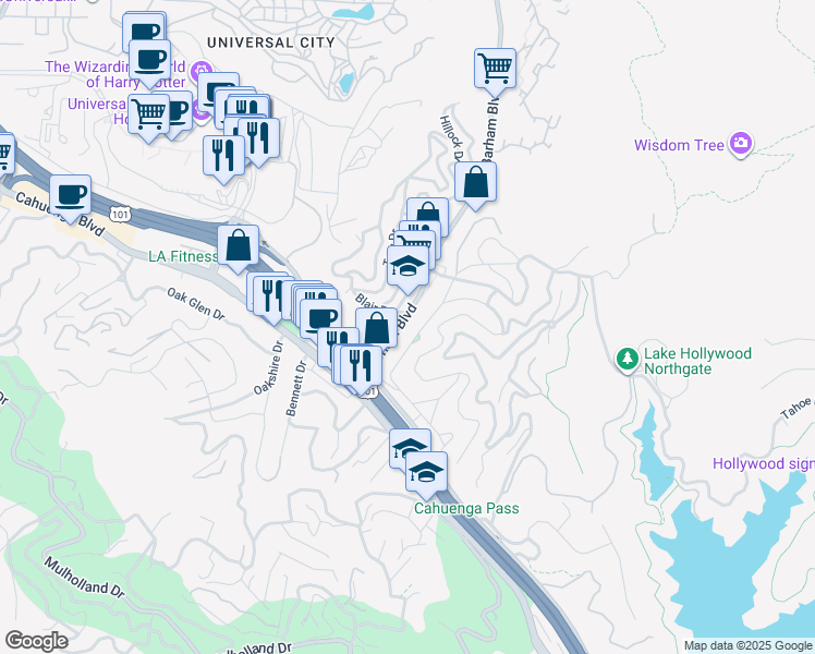 map of restaurants, bars, coffee shops, grocery stores, and more near 3284 Barham Boulevard in Los Angeles