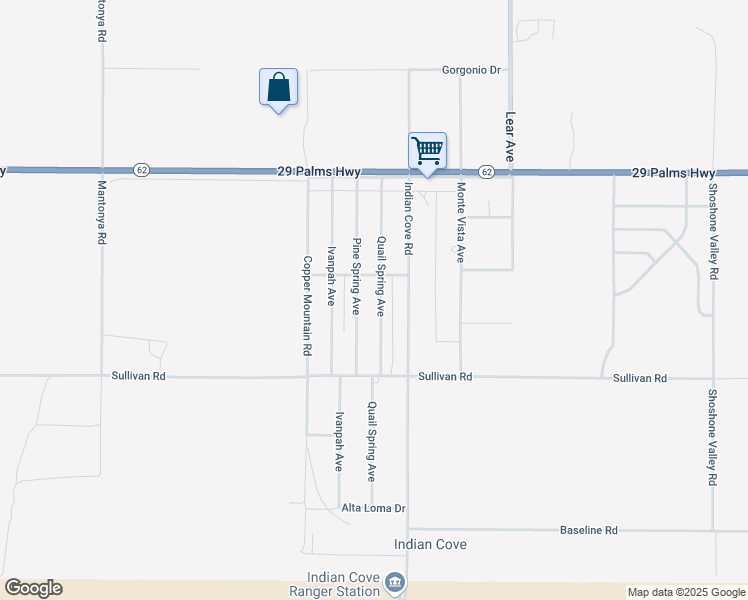 map of restaurants, bars, coffee shops, grocery stores, and more near 6748 Quail Spring Avenue in Twentynine Palms