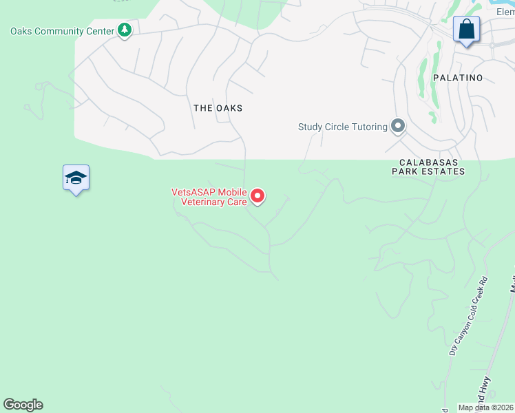 map of restaurants, bars, coffee shops, grocery stores, and more near 25210 Prado De Rosado in Calabasas