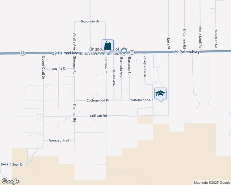 map of restaurants, bars, coffee shops, grocery stores, and more near 6753 Galleta Avenue in Twentynine Palms