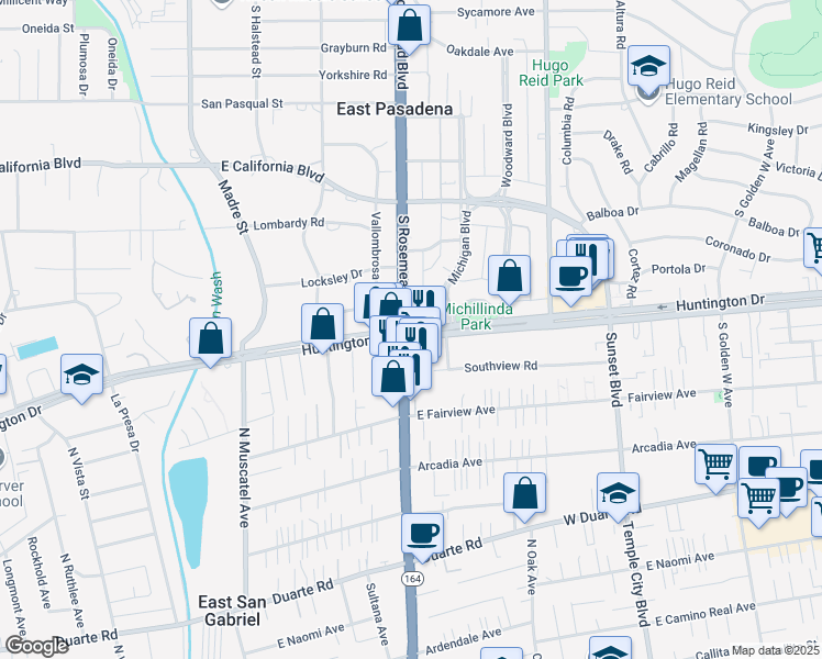 map of restaurants, bars, coffee shops, grocery stores, and more near 7279 Rosemead Boulevard in San Gabriel