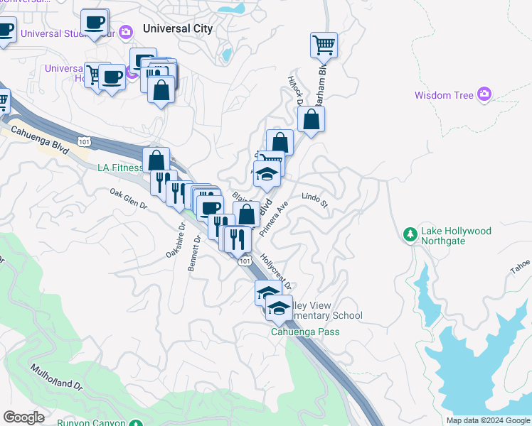 map of restaurants, bars, coffee shops, grocery stores, and more near 3284 Barham Boulevard in Los Angeles