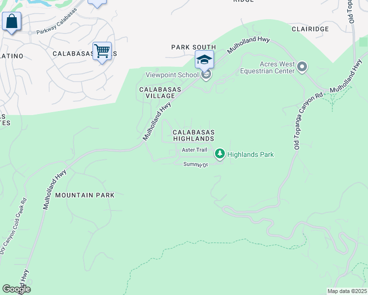map of restaurants, bars, coffee shops, grocery stores, and more near 23671 Aster Trail in Calabasas
