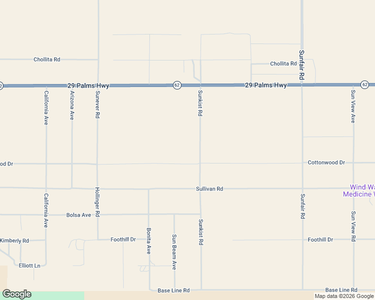map of restaurants, bars, coffee shops, grocery stores, and more near 6620 Sunkist Road in Joshua Tree