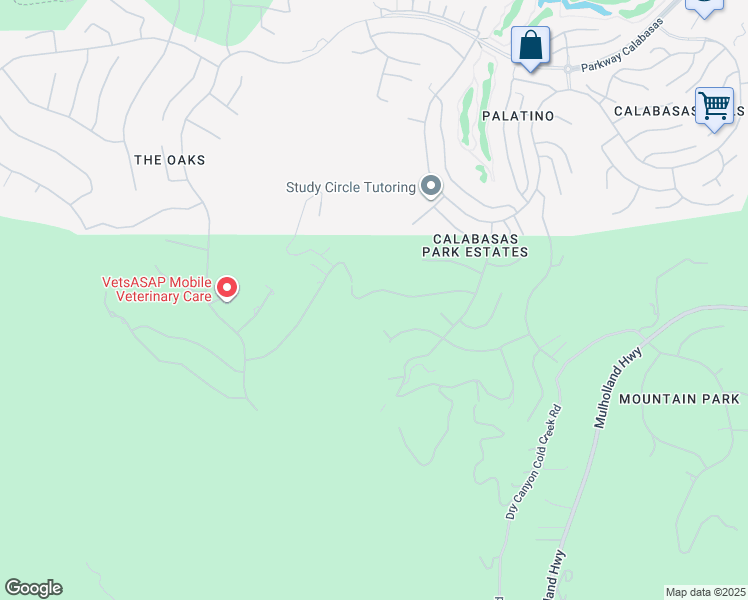 map of restaurants, bars, coffee shops, grocery stores, and more near 24992 Normans Way in Calabasas