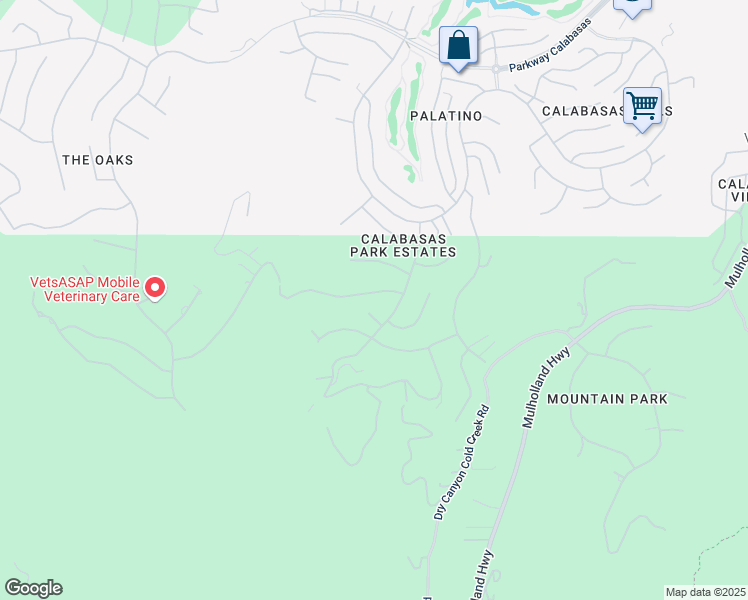 map of restaurants, bars, coffee shops, grocery stores, and more near 24932 Normans Way in Calabasas