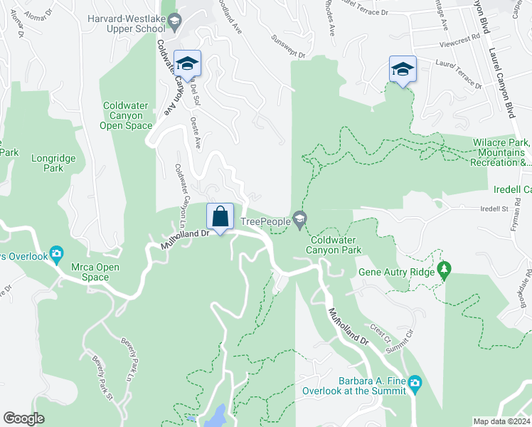 map of restaurants, bars, coffee shops, grocery stores, and more near 3140 Coldwater Canyon Avenue in Los Angeles