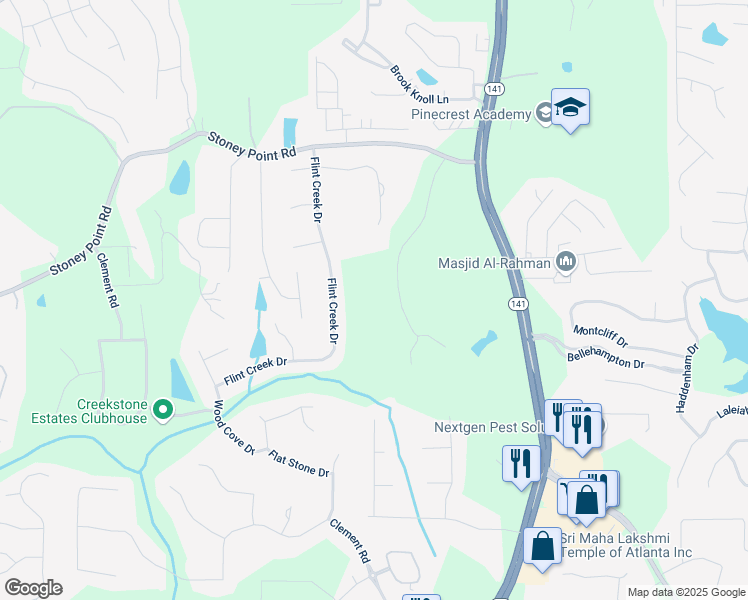 map of restaurants, bars, coffee shops, grocery stores, and more near 1400 Squire Lane in Cumming