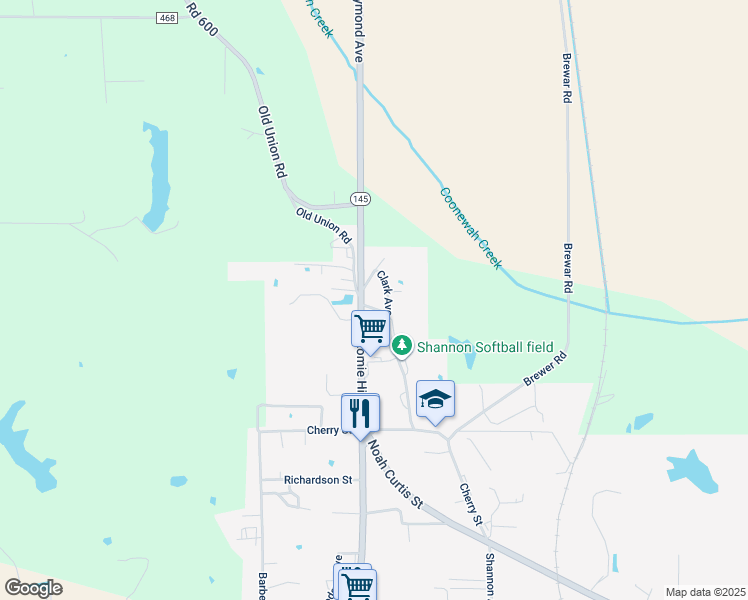 map of restaurants, bars, coffee shops, grocery stores, and more near 129 Clark Avenue in Shannon