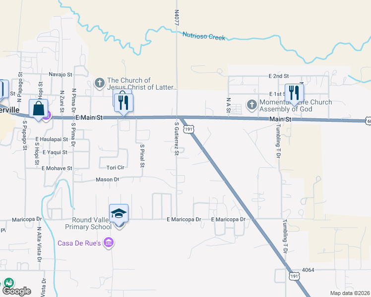 map of restaurants, bars, coffee shops, grocery stores, and more near U.S. 191 in Springerville