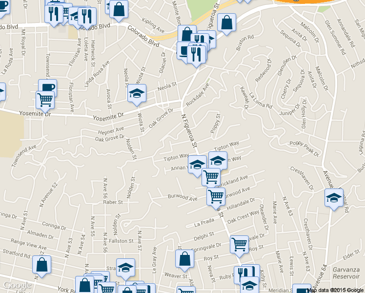 map of restaurants, bars, coffee shops, grocery stores, and more near 6024 Crestwood Way in Los Angeles