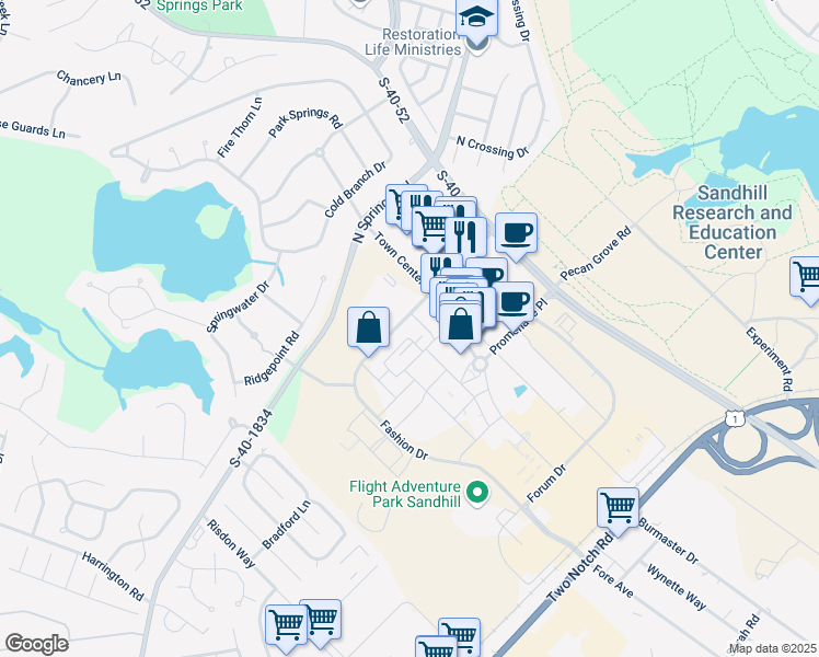 map of restaurants, bars, coffee shops, grocery stores, and more near 780 Fashion Drive in Columbia