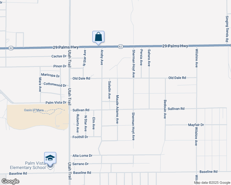 map of restaurants, bars, coffee shops, grocery stores, and more near 6790 Maude Adams Avenue in Twentynine Palms