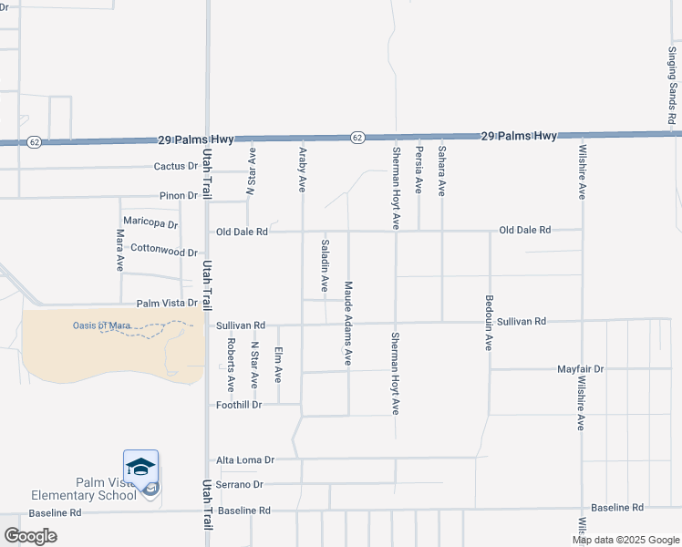 map of restaurants, bars, coffee shops, grocery stores, and more near 6790 Maude Adams Avenue in Twentynine Palms