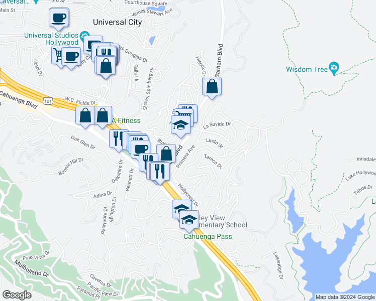 map of restaurants, bars, coffee shops, grocery stores, and more near 3305 Primera Avenue in Los Angeles