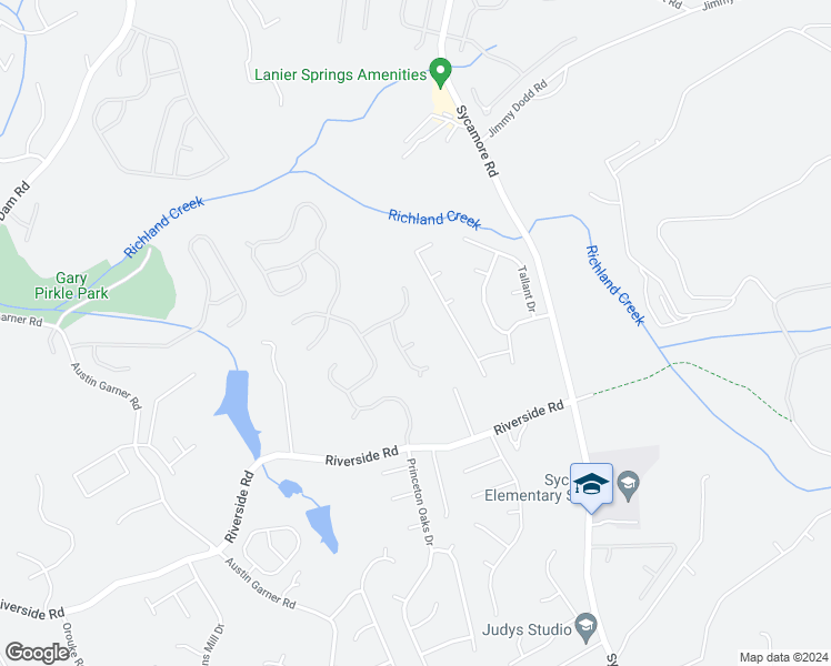 map of restaurants, bars, coffee shops, grocery stores, and more near 1128 Bankside Court Northeast in Sugar Hill