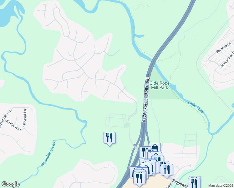 map of restaurants, bars, coffee shops, grocery stores, and more near 104 Gainesway Drive in Woodstock