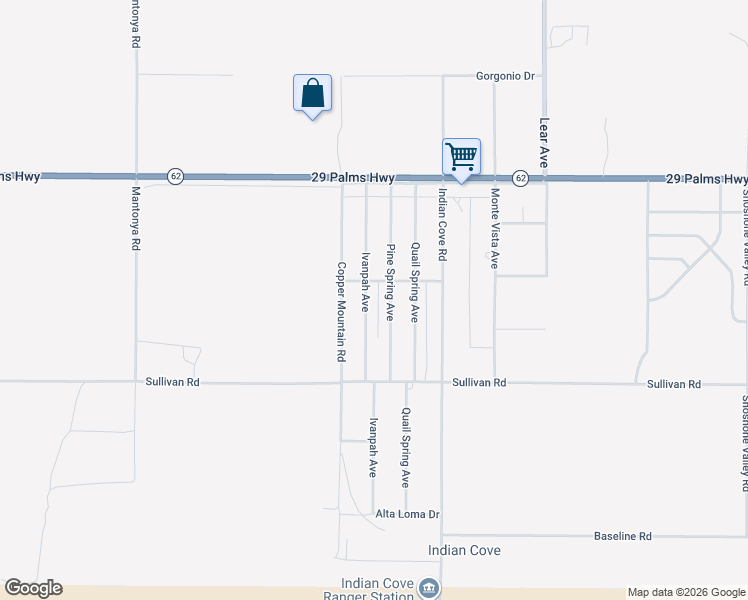 map of restaurants, bars, coffee shops, grocery stores, and more near 6741 Ivanpah Avenue in Twentynine Palms
