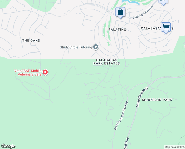 map of restaurants, bars, coffee shops, grocery stores, and more near 24992 Normans Way in Calabasas