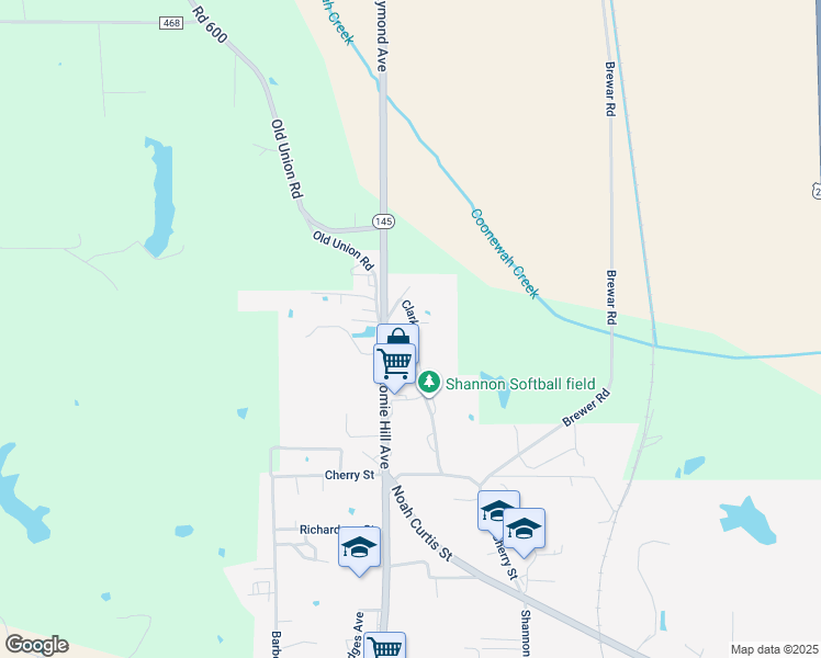 map of restaurants, bars, coffee shops, grocery stores, and more near 129 Clark Avenue in Shannon