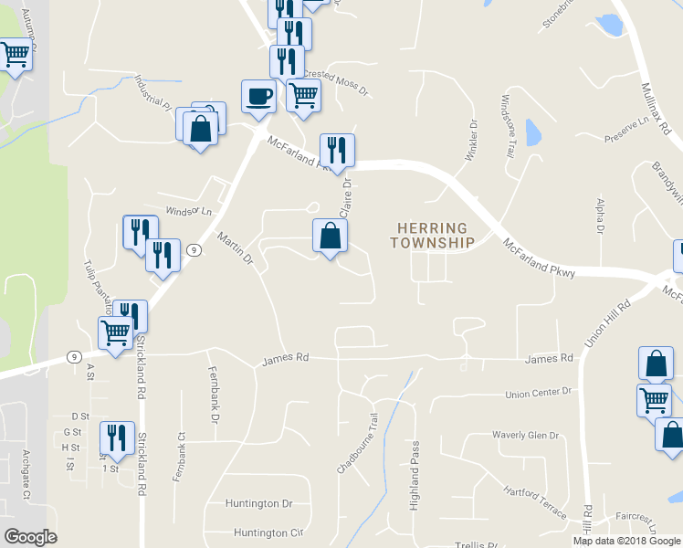 map of restaurants, bars, coffee shops, grocery stores, and more near 382 Saint Claire Drive in Alpharetta
