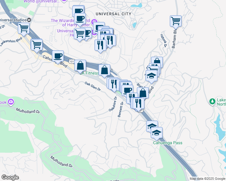 map of restaurants, bars, coffee shops, grocery stores, and more near 3330 Cahuenga Boulevard in Los Angeles