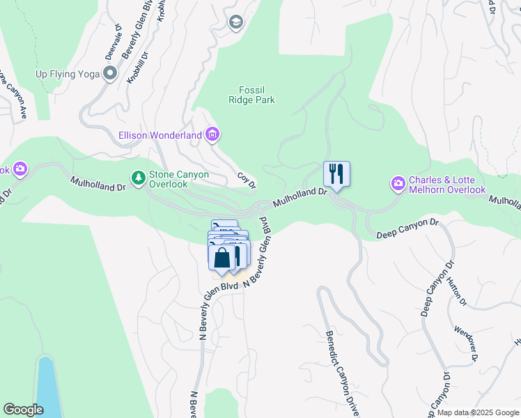 map of restaurants, bars, coffee shops, grocery stores, and more near Beverly Glen Boulevard in Los Angeles